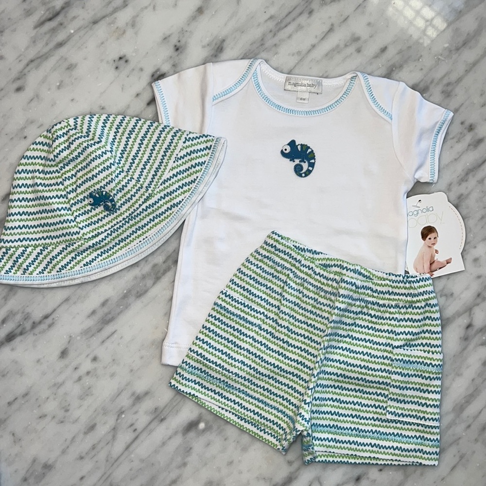 New Magnolia Baby Embroidered Iguana Short and Shirt Set